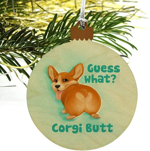 Vista 4 de GRAPHICS & MORE Guess What Corgi Butt Funny Broma Madera Árbol de Navidad Adorno de vacaciones