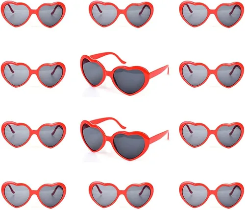 Vista 8 de Gafas de sol de fiesta corazón para niños adultos 12pcs protección UV neón