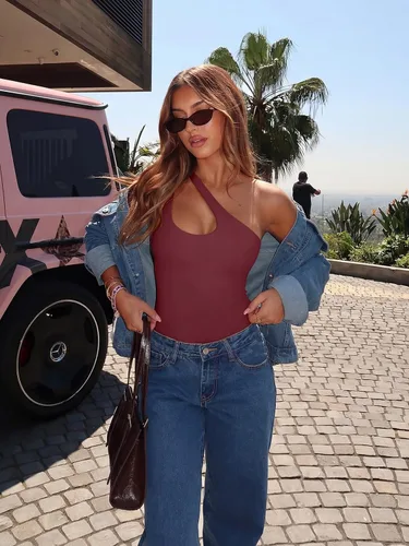 Vista 5 de REORIA Butsmooth® - Tops de Body Tank sin mangas con escote pronunciado sexy de un hombro con espalda descubierta en V para salir, de moda