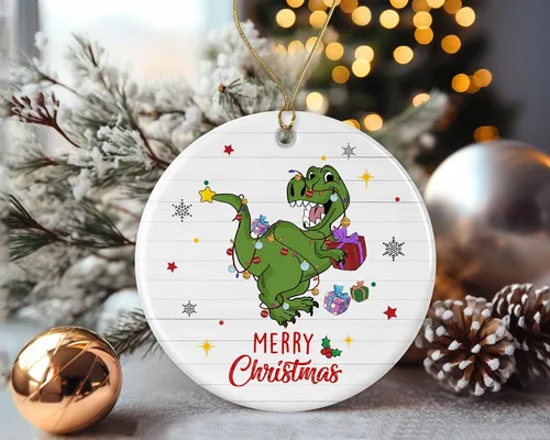 Vista 2 de Merry Christmas Dinosaurs Ornament, 2023 Christmas Ornament, Dinosaurs Christmas Light Ornament, Kids Christmas Ornament, Animal Christmas Ornament