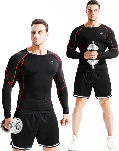 Vista 6 de Neleus - Camisas de compresión de manga larga para hombre, para ejercitarte, correr, 3 u.