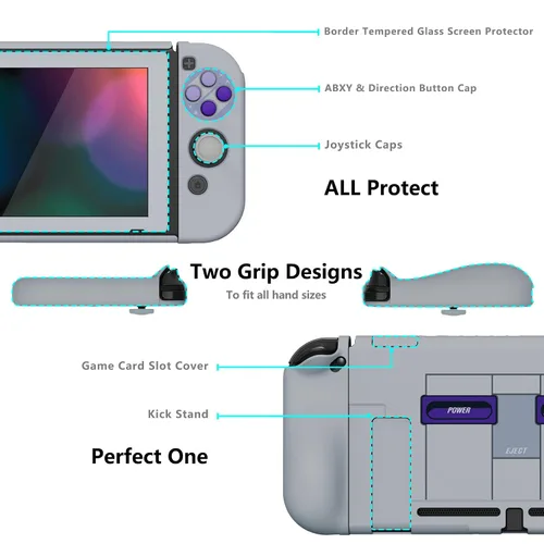 Vista 67 de PlayVital AlterGrips Ergonomic Grips Cover for Nintendo Switch, [2 Design] Interchangeable Comfort Dockable Protective Case with Screen Protector &