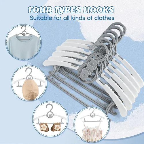 Vista 5 de PIGLOG Perchas para niños, paquete de 40 perchas para bebés, perchas de plástico apilables antideslizantes para ropa de bebé, de 11 a 14 pulgadas