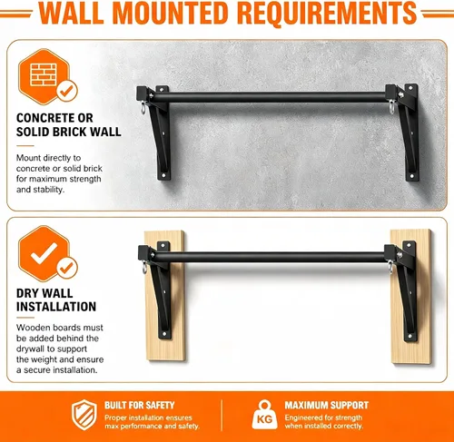Vista 5 de Pull Up Bar Wall Mounted, Heavy Duty 650 lbs Capacity Chin Up Bar, 48" Multi-Grip Strength Training Pull-up Bars, for Home Gym Garage/Backyard Total