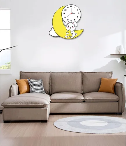 Vista 7 de Decorative Cartoon Moon Rabbit Wall Clock Creative Mute Wall Clock Battery Operated Silent Non-Ticking Clock for Kids Room School Decor Hotel Reloj