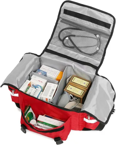 Vista 5 de Bolsa de primeros auxilios, bolsa médica vacía para trauma, organizador de bolsa de primeros auxilios, bolsa de transporte de hombro EMS/EMT, 13 x 9