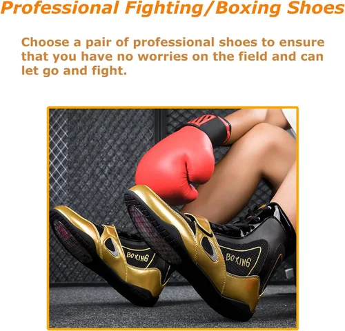 Vista 5 de Kervaky Zapatos de lucha libre para hombre, zapatos de boxeo profesionales, tenis de fitness, ligeros, transpirables, para levantamiento de pesas