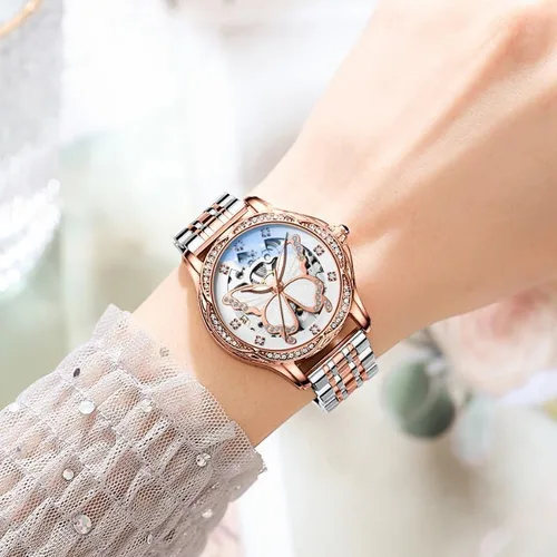 Vista 4 de Reginald Relojes para mujer, reloj de vestir casual a la moda, impermeable, con esfera de esqueleto de mariposa, reloj mecánico automático