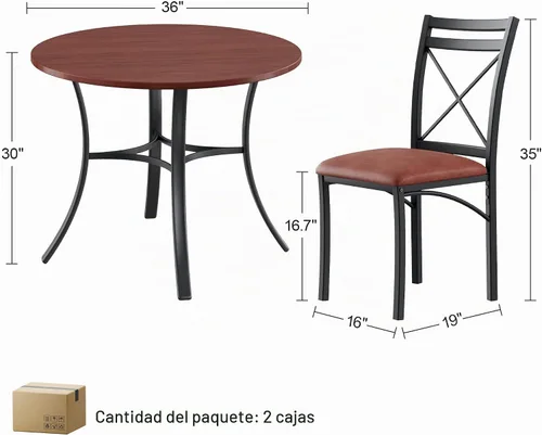 Vista 5 de VECELO juego de mesa de comedor de 5 piezas para 4 con sillas, superficie de grano de madera, espacio pequeño, cocina, desayunador, color marrón