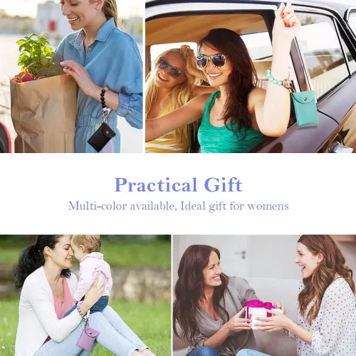Vista 5 de UpUDo Llavero pulsera de silicona, pulsera con cuentas de silicona con cartera para tarjetas, llavero elástico para mujer