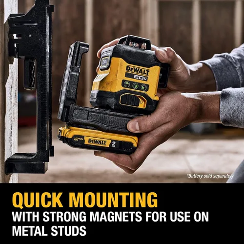 Vista 6 de DEWALT Nivel láser máximo de 20 V, láser de línea cruzada, 3X360, verde, solo herramienta (DCLE34031B)