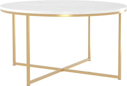 Vista 5 de Walker Edison - Mesa redonda moderna para café, para sala de estar, de nogal/dorada