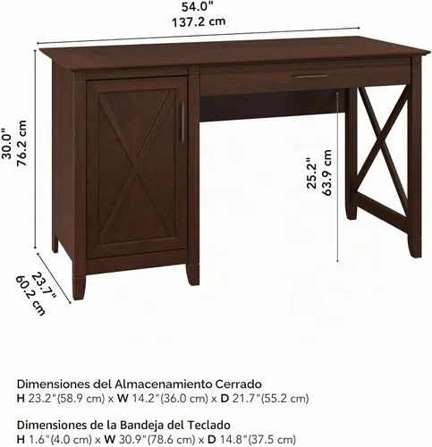 Vista 3 de Bush Furniture - Organizador de escritorio Key West con cajones , Madera, Bing Cherry cereza bing