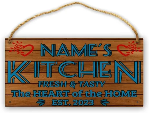 Vista 23 de Letrero de cocina de madera personalizado con sazonado con amor, accesorios de cocina, decoración de pared, regalos