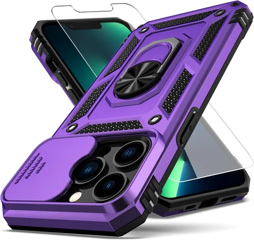 Vista 10 de Funda para iPhone 13 Pro, con cubierta para lente de cámara, protector de pantalla HD, [grado militar] anillo de montaje en coche con soporte Negro