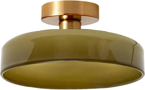 Vista 19 de Lámpara de techo empotrada de vidrio de leche, lámpara de techo moderna de mediados de siglo, lámpara de techo de cúpula de vidrio de latón dorado