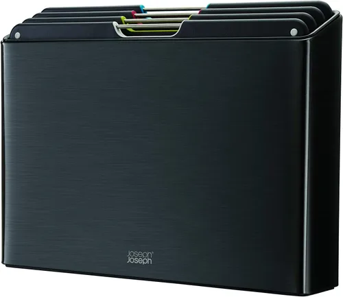 Vista 6 de Joseph Joseph Folio Premium - Juego de tablas de cortar de bambú de 3 piezas, funda delgada de acero inoxidable para almacenamiento organizado