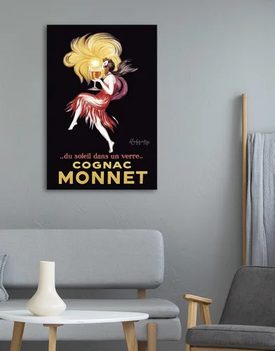 Vista 2 de Impresión en lienzo para pared - Anuncio clásico vintage de vino para Monnet Cognac - 24 x 36 pulgadas Anuncio de Monnet Cognac