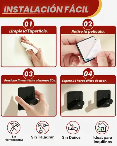 Vista 8 de Auxmir Ganchos Adhesivos de Servicio Pesado 30lb(Máx) Ganchos de Pared, Paquete de 5 Toallero Autoadhesivo Sin Daños, Acero Inoxidable para Abrigo
