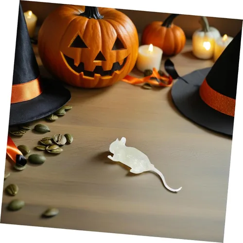 Vista 4 de BESPORTBLE 20 piezas de ratas falsas luminosas brillantes de ratas falsas para Halloween, figura realista para fiesta, ratones de Halloween