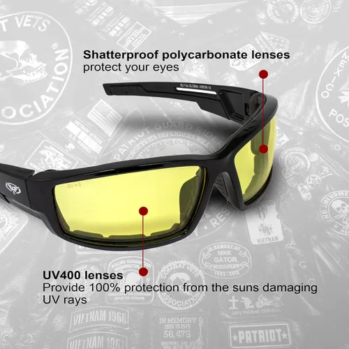 Vista 3 de Global Vision Sly - Gafas de sol acolchadas de espuma amarilla para motociclistas, ciclomotor, ATV Quad