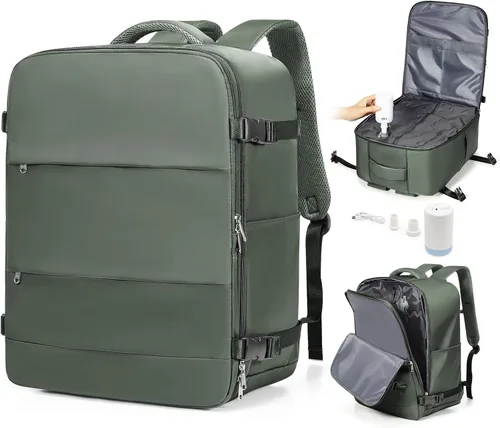 Vista 10 de Mochila de viaje grande al vacío con bomba,Mochilas para laptop para mujeres y hombres,Mochila de transporte,Bolsa de viaje para artículos Beige