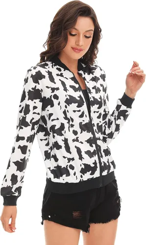Vista 5 de WDIRARA Chaqueta casual de manga larga con estampado a cuadros y cremallera frontal para mujer