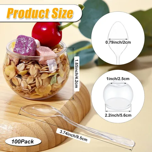 Vista 2 de EBOOT 100 mini tazas de postre de 2 onzas con cucharas, taza de plástico desechable redonda de plástico para parfait pequeño para boda, evento