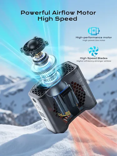 Vista 3 de Ventilador de cintura portátil con clip, 4 velocidades, 13000 rpm, fuerte flujo de aire con batería de 10000 mAh y carga móvil, ventilador de camisa