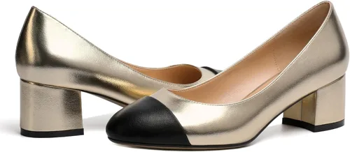 Vista 4 de Eldof Zapatos de tacón bajo y grueso para mujer, con puntera redonda, sin cordones, para bodas, fiestas, oficina, zapatos de vestir clásicos de 2