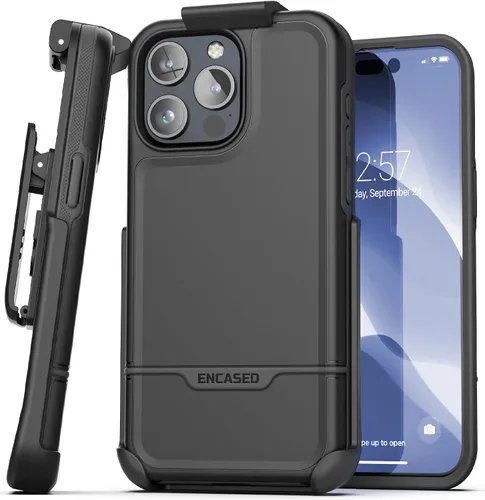 Vista 8 de ENCASED Funda para cinturón con clip para iPhone 11 (2019 Rebel Armor) Funda protectora resistente de cuerpo completo con soporte (Negro)