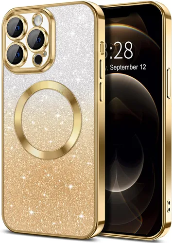 Vista 70 de Hython Funda para iPhone 13 Pro transparente con purpurina magnética [compatible con MagSafe] Protector completo de lente de cámara delgado