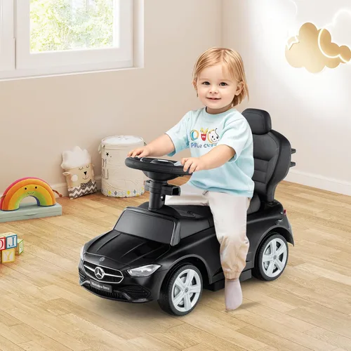 Vista 9 de Costzon Coche de empuje para niños pequeños, 3 en 1 Mercedes Benz Cochecito deslizante caminador con toldo, mango, barra de seguridad, sonido