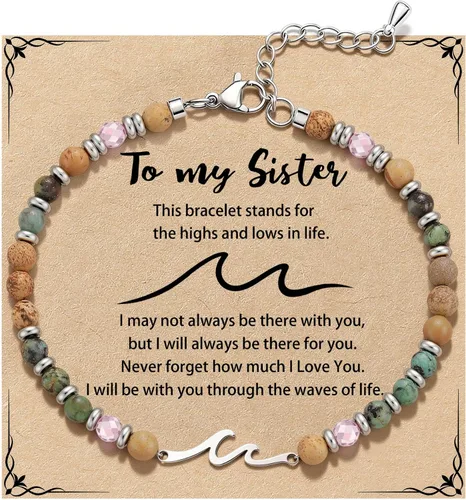 Vista 12 de Pulsera de onda/lazo/cruz para mujer, coloridas pulseras de cuentas de piedra natural, regalo único de amistad para mejor amiga, hermana, mejor