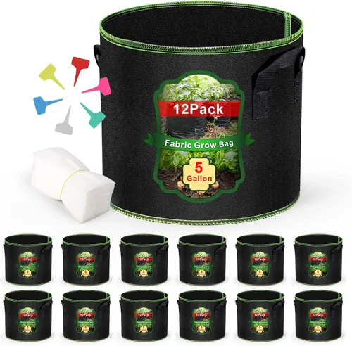 Vista 9 de MEKOLIFE Bolsas de cultivo de 5 galones, paquete de 3 unidades, bolsas de tela no tejida gruesa con asas para plantar verduras, flores, papas