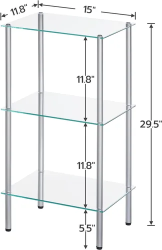 Vista 3 de HOOBRO Estante de cristal, unidad de estante de pie de baño de 3 niveles, estante de vidrio templado para espacio pequeño, organizador de soporte