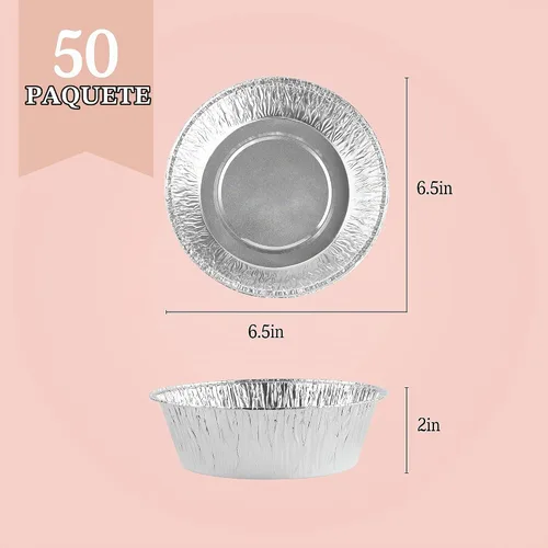 Vista 5 de PLASTICPRO Sartenes redondos de aluminio desechables de aluminio de 6.5 pulgadas, aptos para congelador y horno, para hornear, cocinar, almacenar
