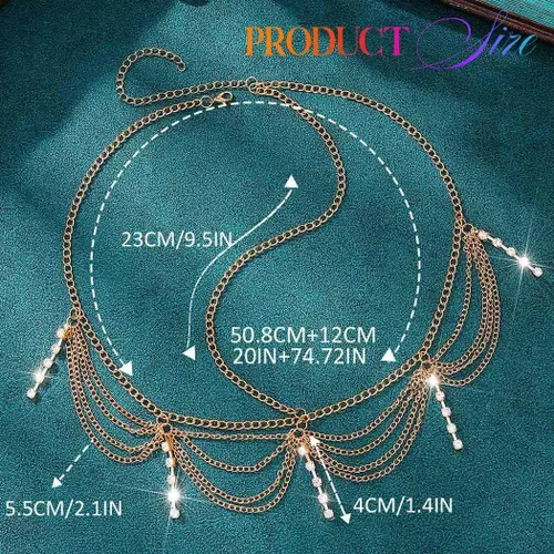 Vista 2 de Gortin - Cadena de cabeza de joyería con rines de oro, diadema para el cabello, cadena de cabello para boda, accesorio para el cabello para mujeres