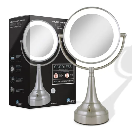 Vista 6 de Zadro Espejo de maquillaje iluminado 10X aumento LED 11" diámetro espejo de maquillaje con luces y aumento C funciona