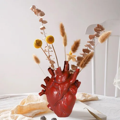 Vista 2 de Jarrón anatómico de corazón – Florero único de resina, jarrones en forma de corazón rojo para esculturas de flores, decoración del hogar, maceta