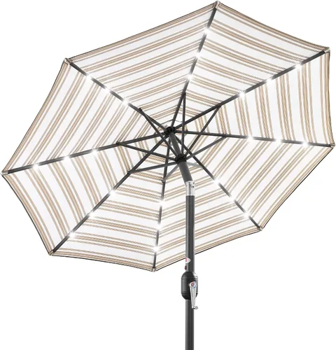 Vista 84 de Best Choice Products Sombrilla de Patio Solar de Poliéster con Luz LED de 10 pies con Ajuste de Inclinación y Tela Resistente a los Rayos UV - Gris