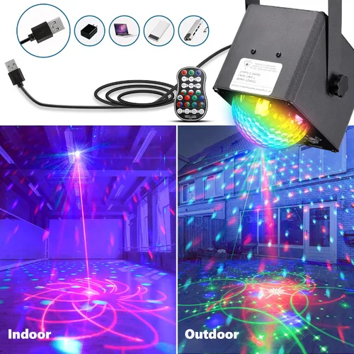 Vista 3 de Luz de escenario de discoteca para fiesta, luces estroboscópicas activadas por sonido, luces LED RGB intermitentes con control remoto para fiestas