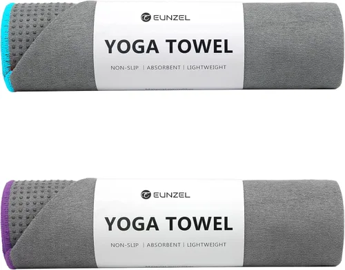 Vista 10 de Eunzel Paquete de 2 toallas de yoga caliente con punto de agarre, toalla de tapete de yoga antideslizante absorbente de sudor para yoga caliente