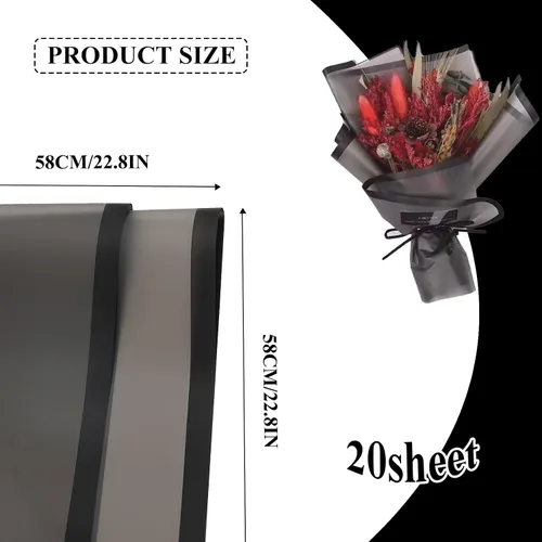 Vista 2 de Jocomoni 20 hojas de papel de regalo de flores, ramo floral impermeable, papel de regalo de flores frescas con borde negro, suministros