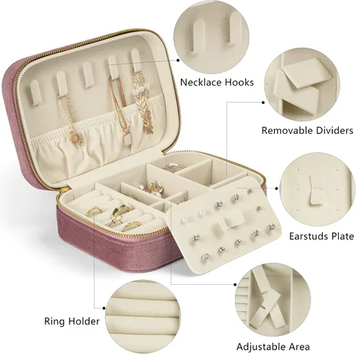 Vista 3 de KAMIER Joyeros pequeños para mujer Caja organizadora de joyería de terciopelo para aretes, anillos, collares Lindo joyero para mujeres, hombres