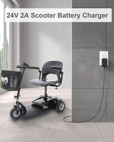 Vista 3 de VHBW Cargador de scooter de movilidad 24V 2A para movilidad del orgullo, viajero Go-Go Elite, silla eléctrica Jazzy, ShopRider, Drive Medical y más