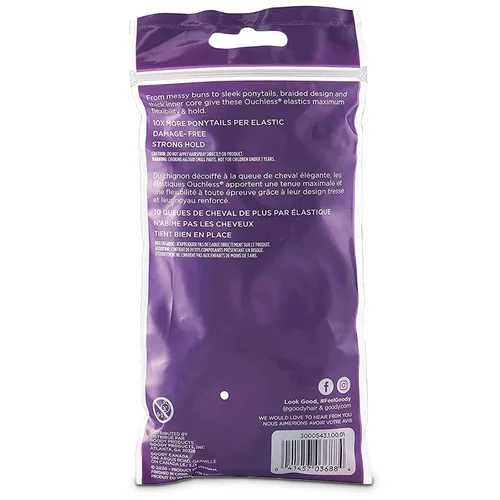 Vista 2 de Goody Ouchless Hair Elastics – No Pull, No Breakage, Tangle-Free Hold for Thick, Curly, Coily & Textured Hair – 70 Count, Black, Long-Lasting