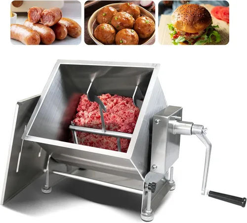 Vista 8 de Hakka Mezcladores de carne manuales de acero inoxidable de 10 litros/20 libras de capacidad con tanque fijo, máquina mezcladora de salchichas