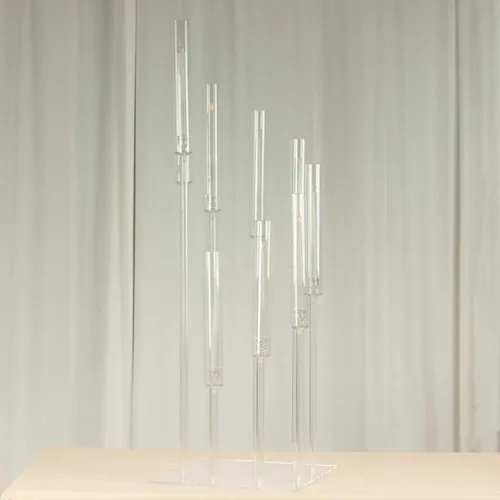 Vista 5 de Efavormart - Candelabro de acrílico transparente con 9 brazos, soporte para velas con base cuadrada, 4 pies de alto