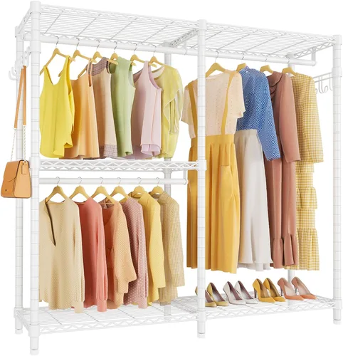 Vista 10 de VIPEK V4 - Perchero resistente para colgar ropa, capacidad de carga de 810 libras, perchero de doble barra con estantes ajustables y ganchos Negro